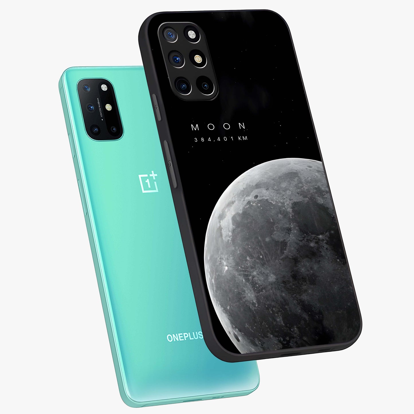Cosmic Moon Glow Glass Case displayed in angled mockup highlighting celestial moon design with cosmic aesthetic theme.