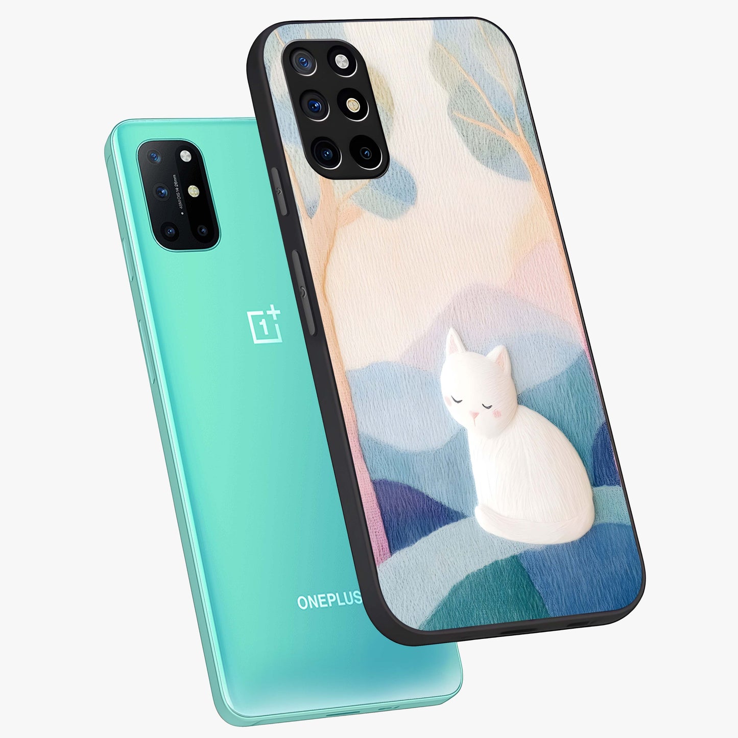 Cotton Dream Cat Glass Case displayed in angled mockup highlighting cute feline illustration with pastel aesthetic style.