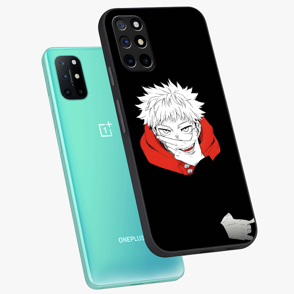 Crimson Chaos Smile Glass Case displayed in angled mockup highlighting edgy crimson smile design with graphic aesthetic.