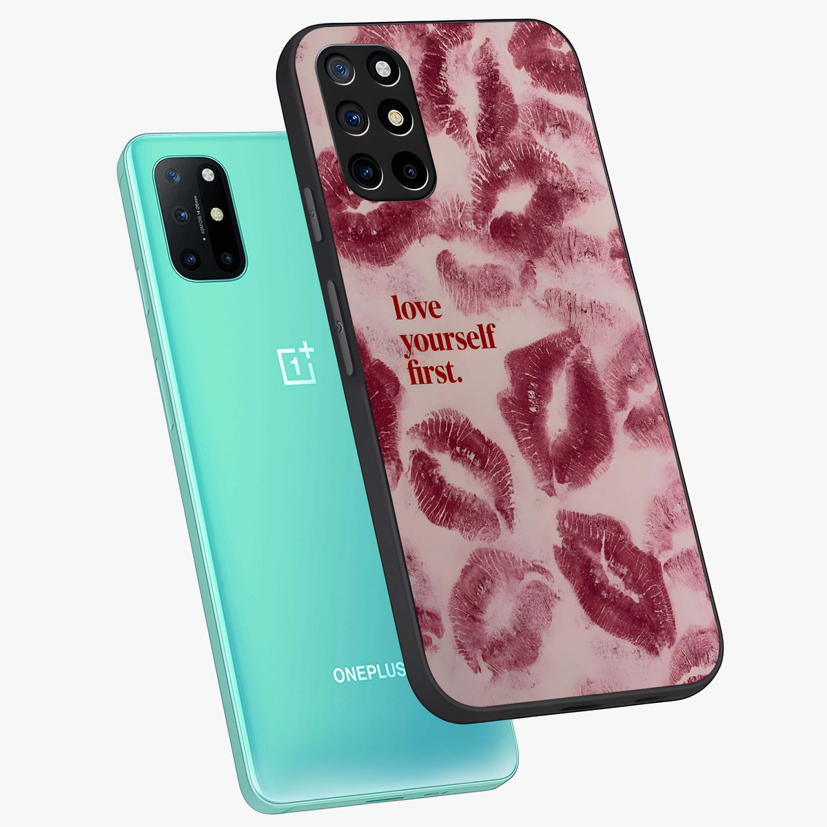 Crimson Kiss Love Glass Case displayed in angled mockup highlighting bold love inspired design with modern aesthetic style.