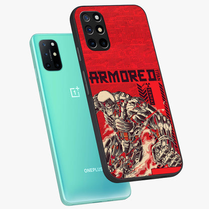 Crimson Mecha Titan Glass Case displayed in angled mockup highlighting futuristic mech illustration with bold crimson aesthetic.