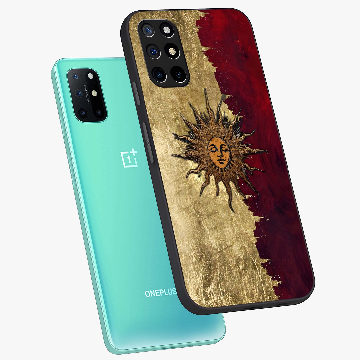 Crimson Sun Majesty Glass Case displayed in angled mockup highlighting majestic crimson sun design with bold aesthetic style.