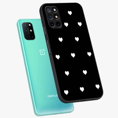Cute And Simple White Hearts Glass Case displayed in angled mockup highlighting cute heart design with clean aesthetic style.