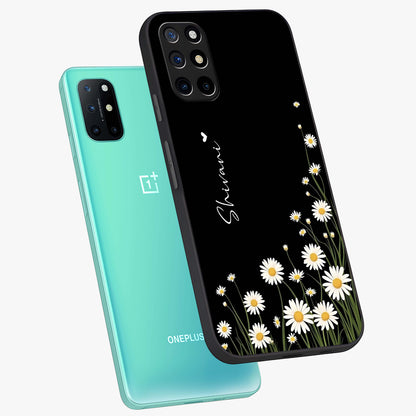 Daisy Cascade Custom Name Glass Case displayed in angled mockup highlighting delicate daisy artwork with custom name feature.