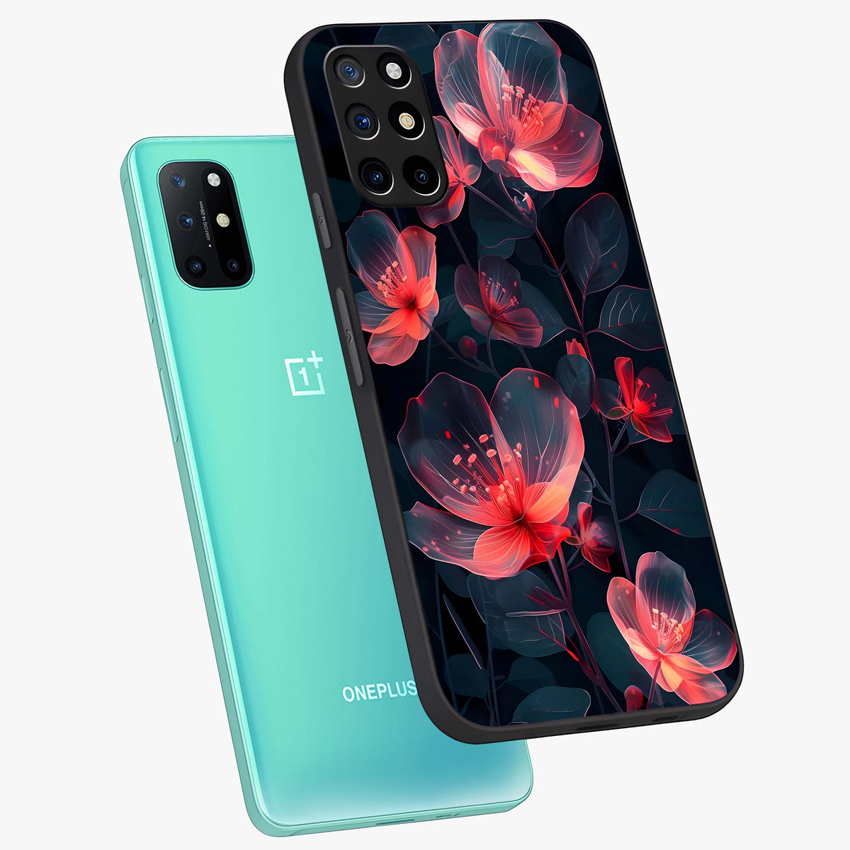 Dark Shade of Flower Glass Case displayed in angled mockup highlighting moody floral illustration with aesthetic dark tones.