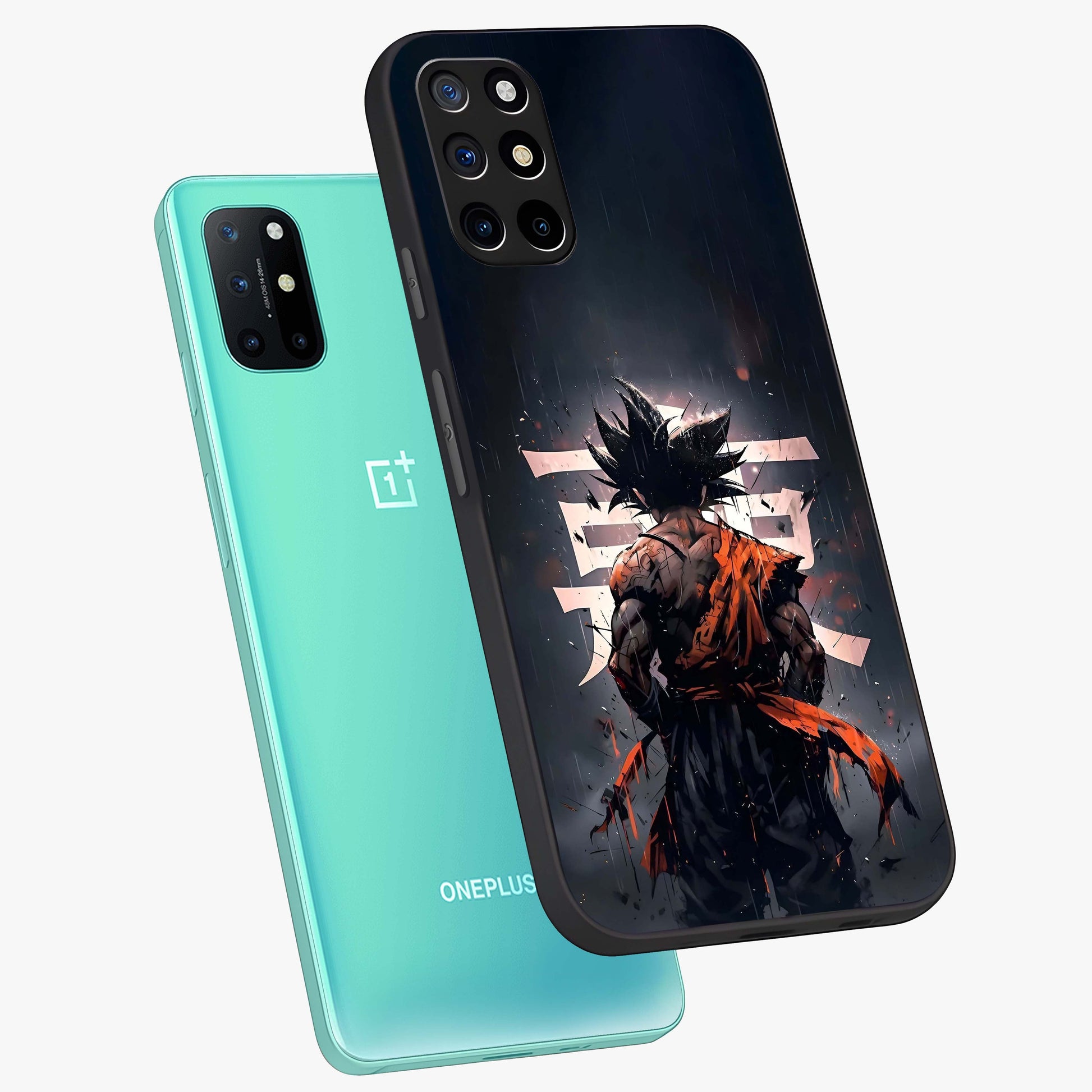 Dark Warrior In Rain Glass Case displayed in angled mockup highlighting dramatic warrior illustration with dark rain aesthetic.