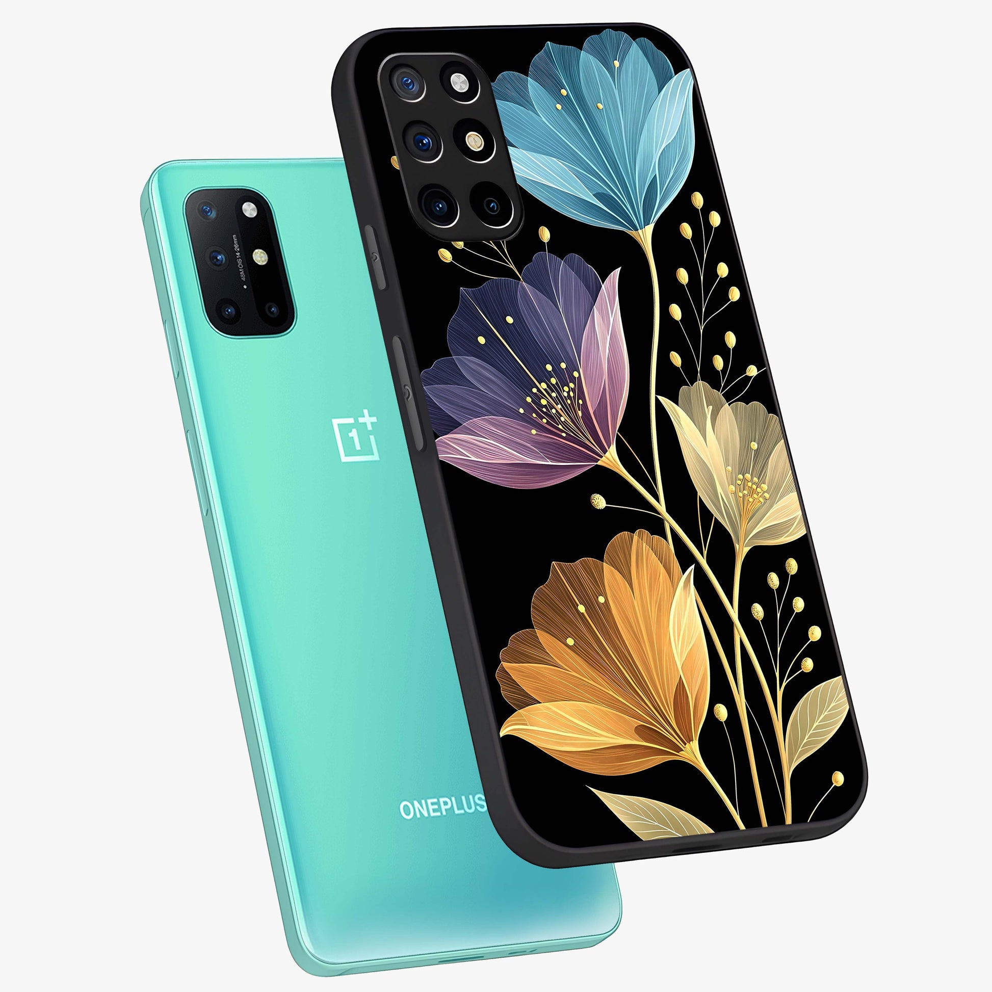 Delicate Multicolor Flowers Glass Case displayed in angled mockup highlighting colorful flower pattern with soft aesthetic style.