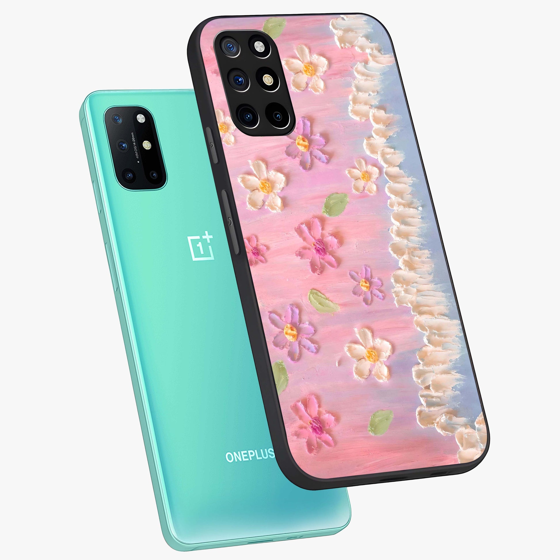 Dreamy Painted Garden Glass Case displayed in angled mockup highlighting colorful garden illustration with dreamy aesthetic style.