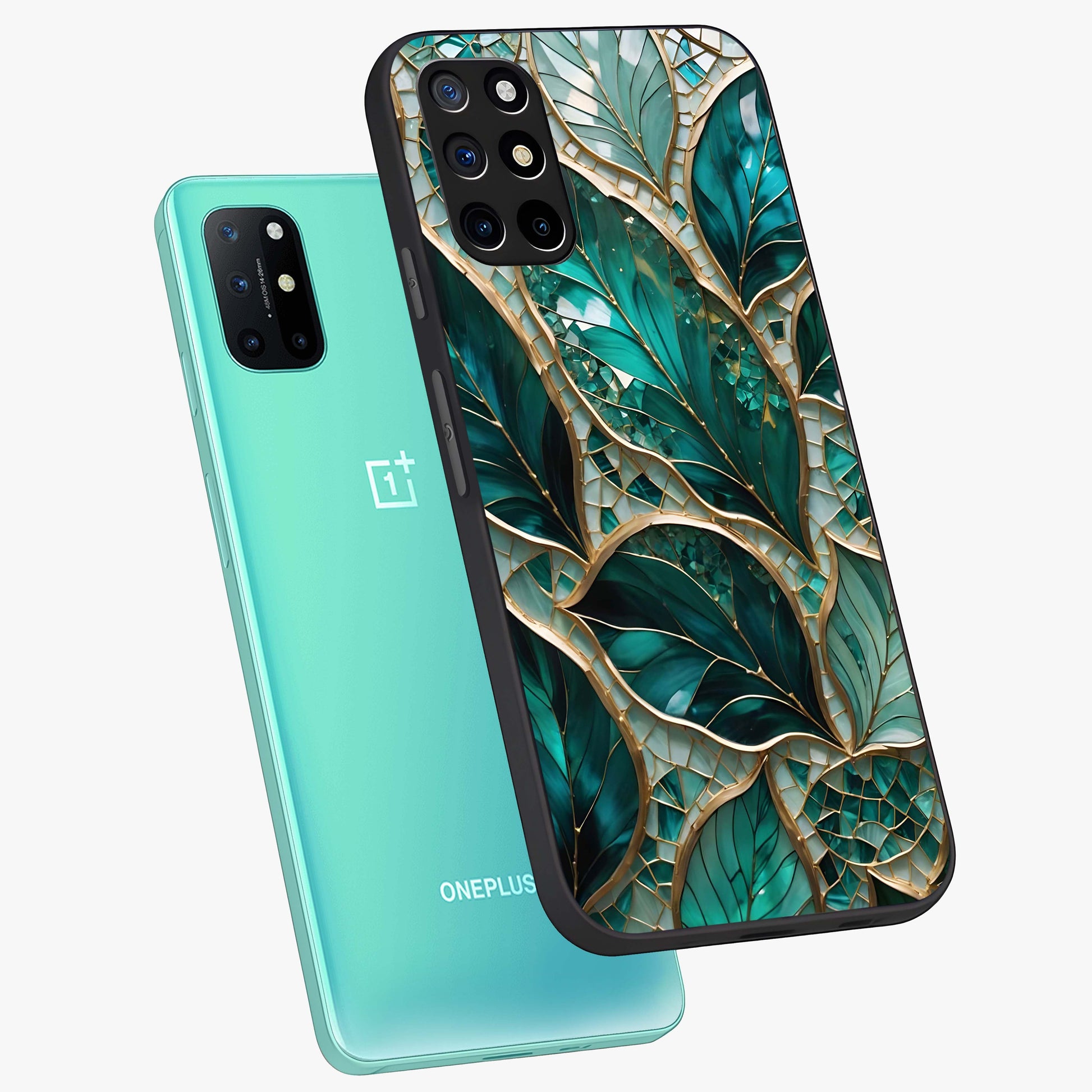 Emerald Leaf Glass Glass Case displayed in angled mockup highlighting botanical leaf illustration with elegant natural aesthetic.