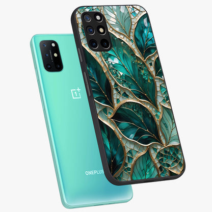 Emerald Leaf Glass Glass Case displayed in angled mockup highlighting botanical leaf illustration with elegant natural aesthetic.