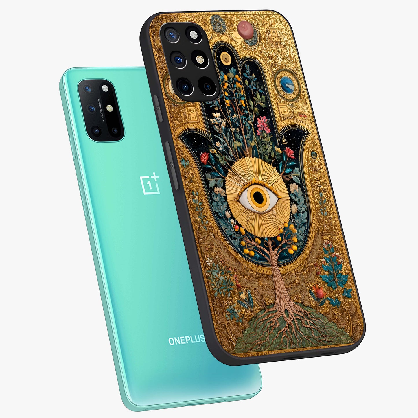 Ethereal Evil Eye Glass Case displayed in angled mockup highlighting protective evil eye symbol with spiritual aesthetic design.