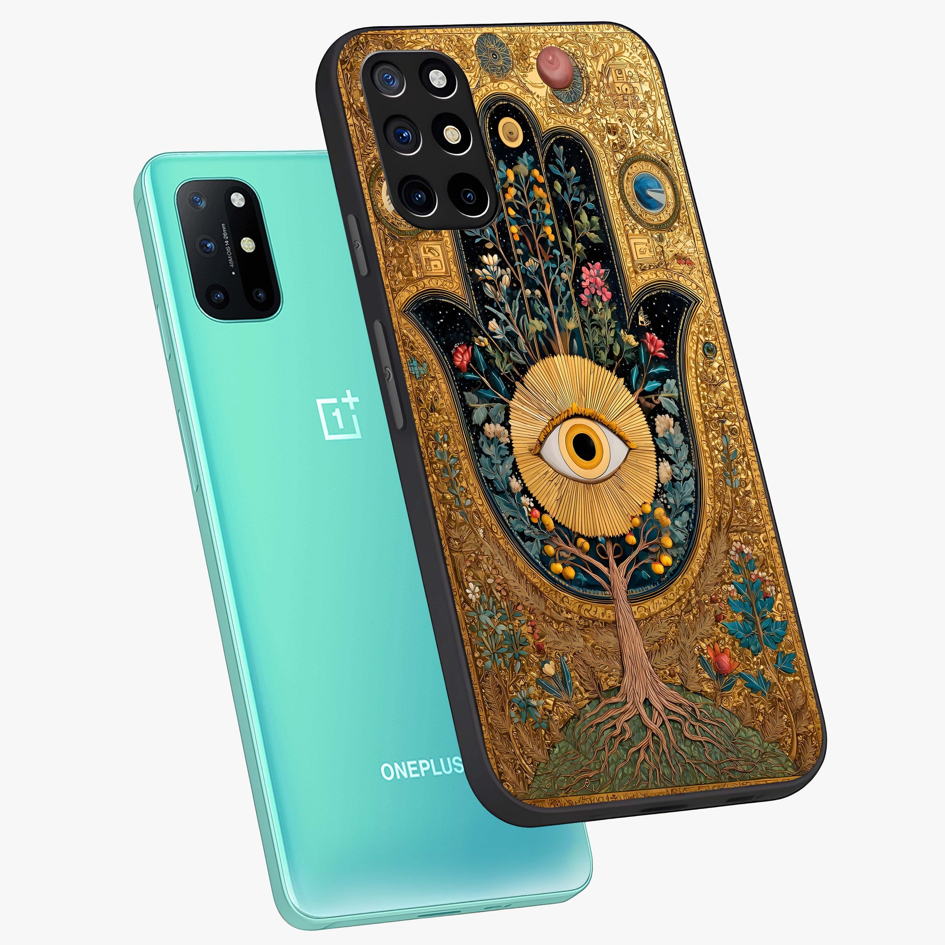 Ethereal Evil Eye Glass Case displayed in angled mockup highlighting protective evil eye symbol with spiritual aesthetic design.