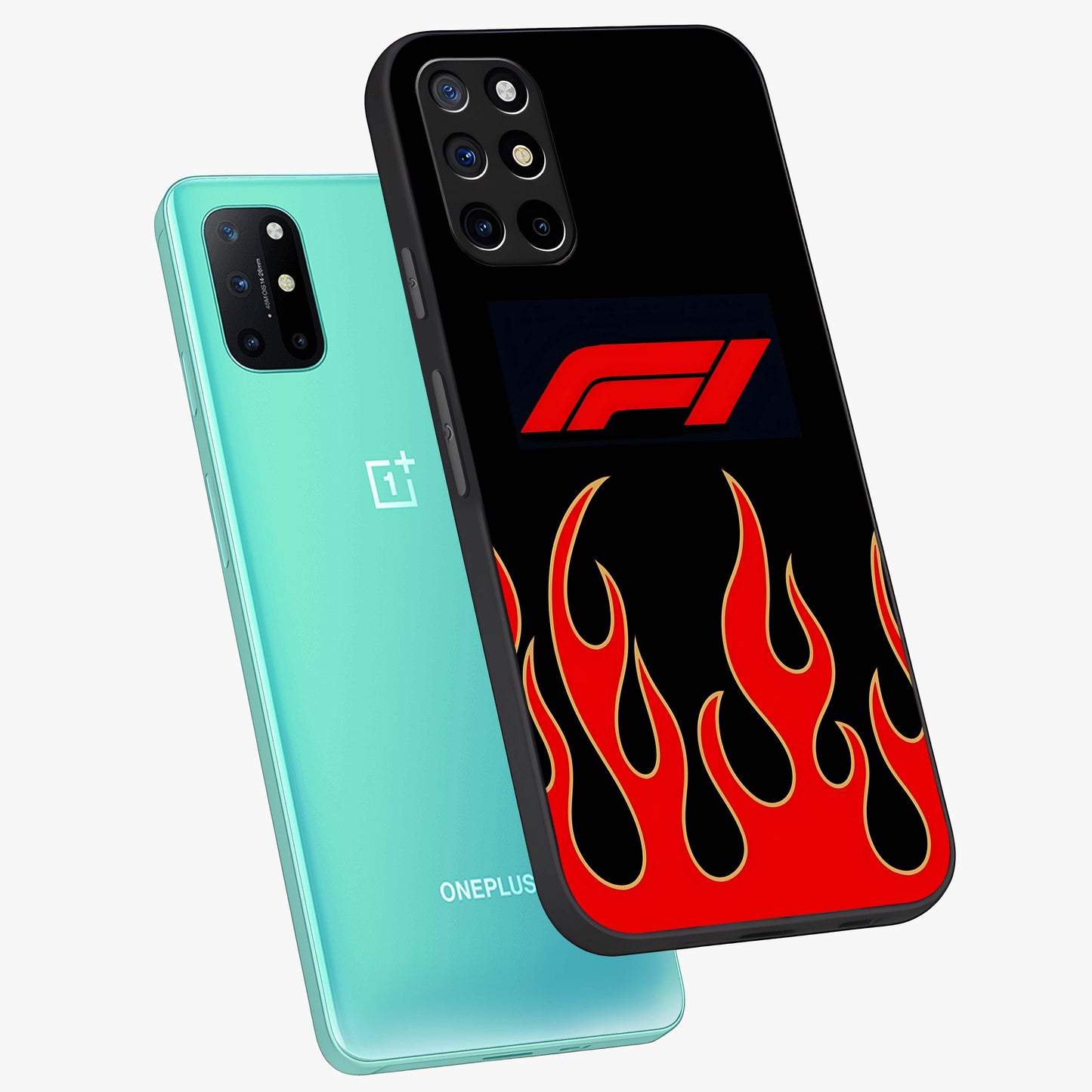 Fire F11 Glass Case displayed in angled mockup highlighting bold fire inspired graphic with energetic aesthetic style.