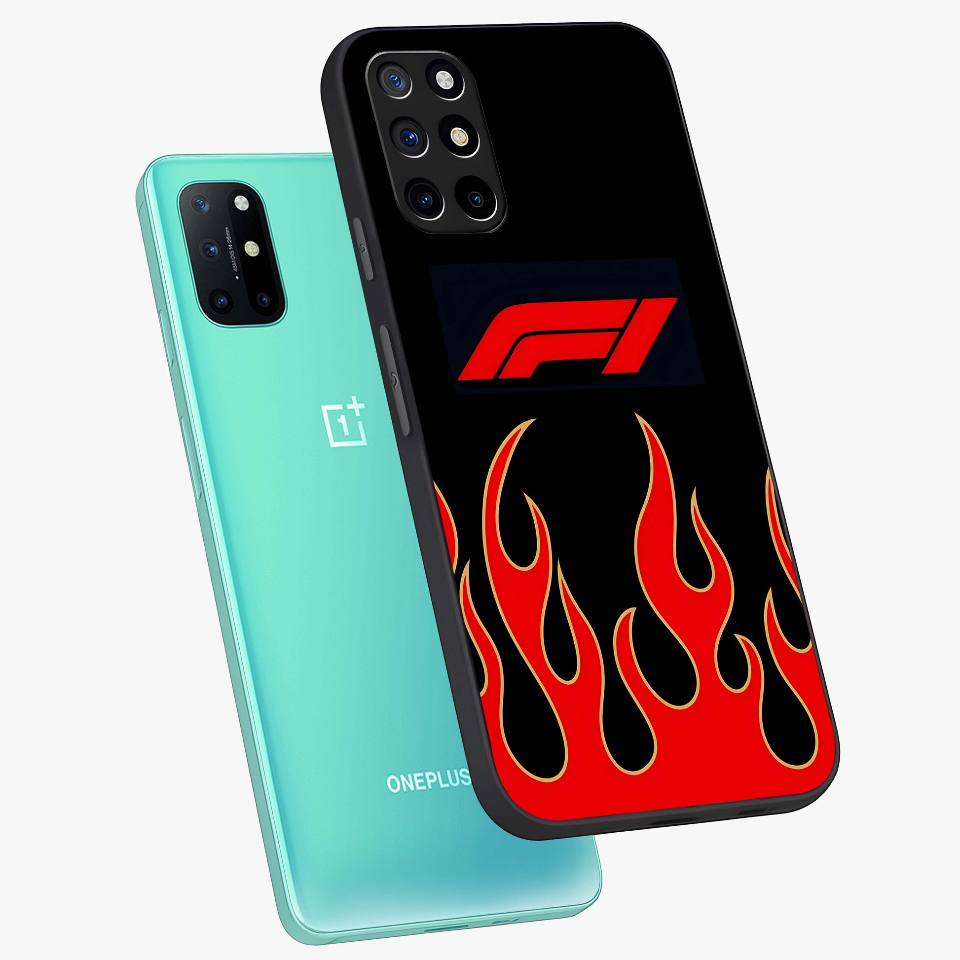 Fire F11 Glass Case displayed in angled mockup highlighting bold fire inspired graphic with energetic aesthetic style.