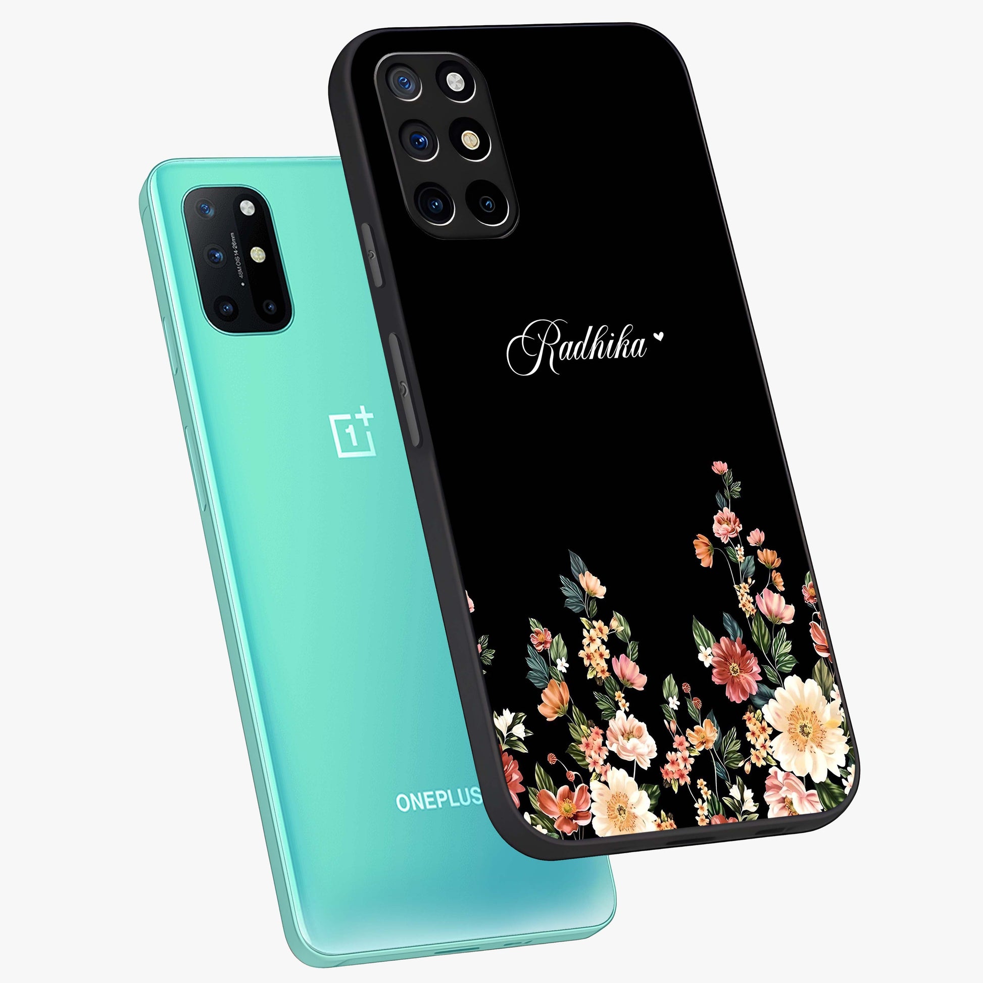 Floral Design With a Custom Personalized Name Glass Case displayed in angled mockup highlighting elegant floral pattern with custom name feature.