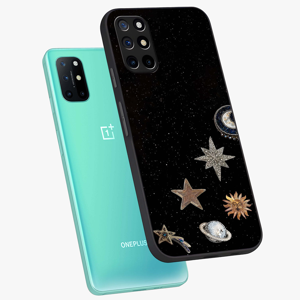 Galactic Charm Glow Glass Case displayed in angled mockup highlighting luminous galaxy inspired design with dreamy aesthetic.