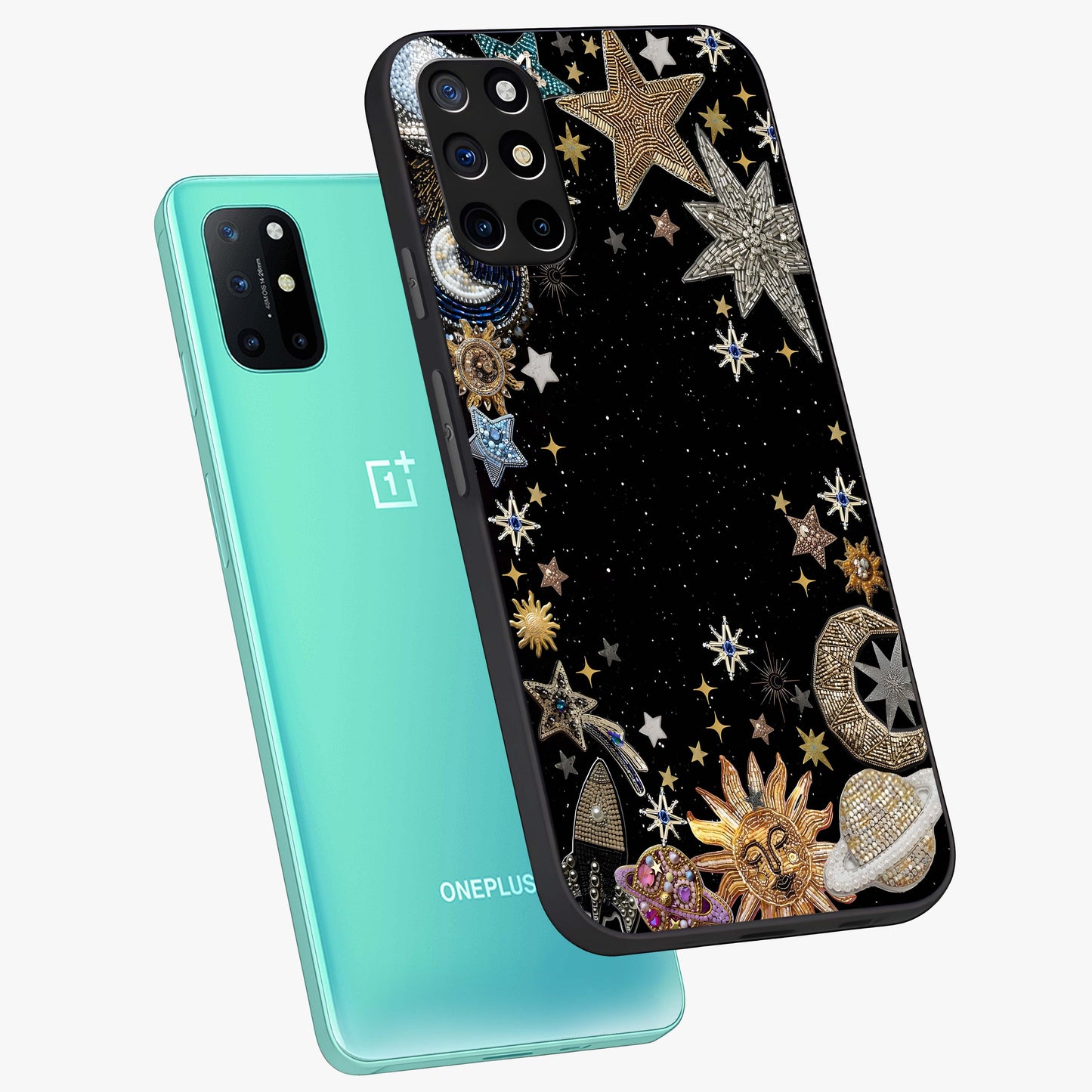 Galactic Jewel Stars Glass Case displayed in angled mockup highlighting shining celestial star design with cosmic aesthetic style.