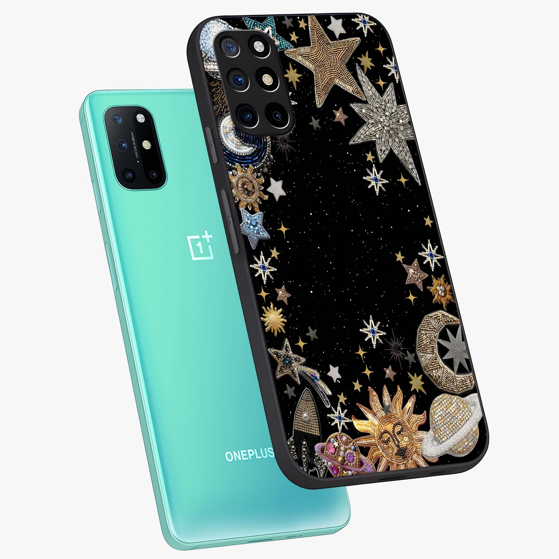 Galactic Jewel Stars Glass Case displayed in angled mockup highlighting shining celestial star design with cosmic aesthetic style.