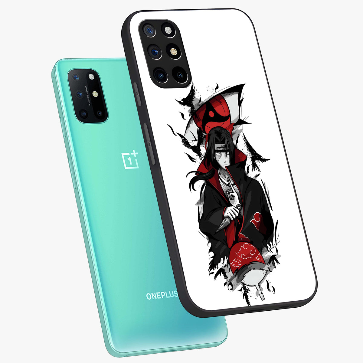 Itachi Limited Edition Naruto Anime Glass Case displayed in angled mockup highlighting dramatic anime illustration with bold action aesthetic.