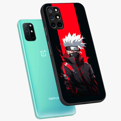 Kakashi Scarlet Shadow Glass Case displayed in angled mockup highlighting dramatic ninja illustration with scarlet themed aesthetic.