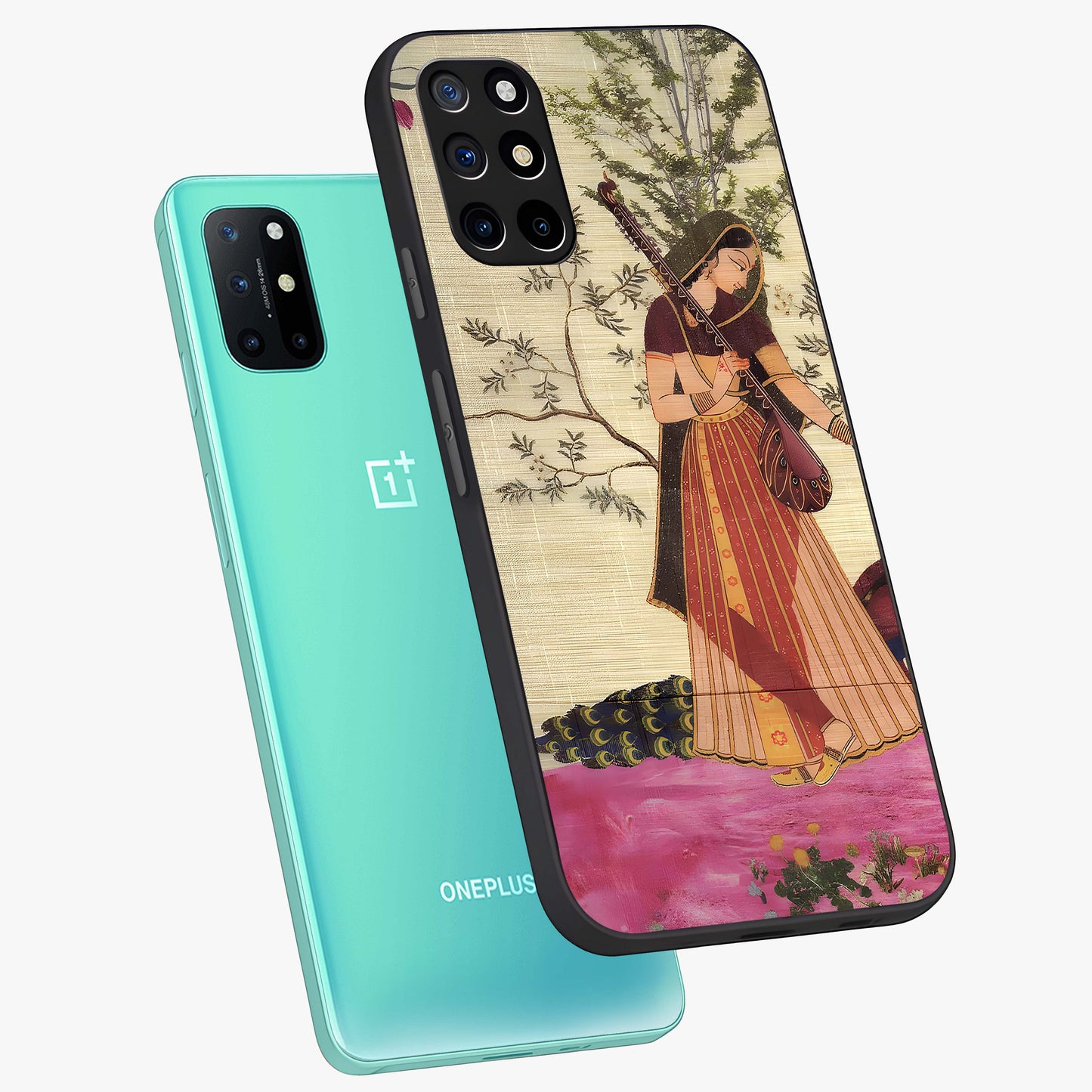 Lady With Veena Art Glass Case displayed in angled mockup highlighting graceful musical illustration with cultural artistic aesthetic.