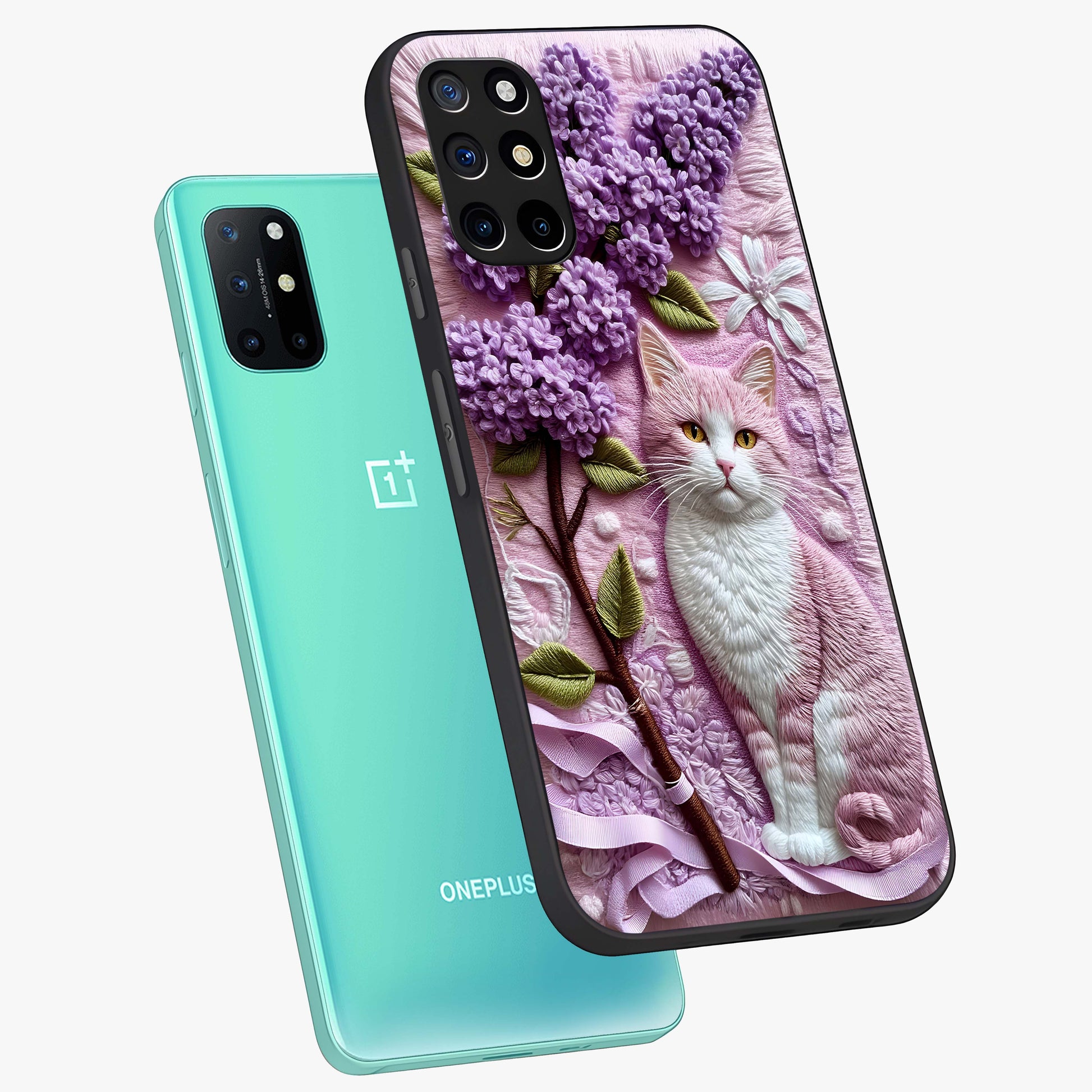 Lavender Cat Whimsy Glass Case displayed in angled mockup highlighting playful feline illustration with pastel lavender aesthetic.