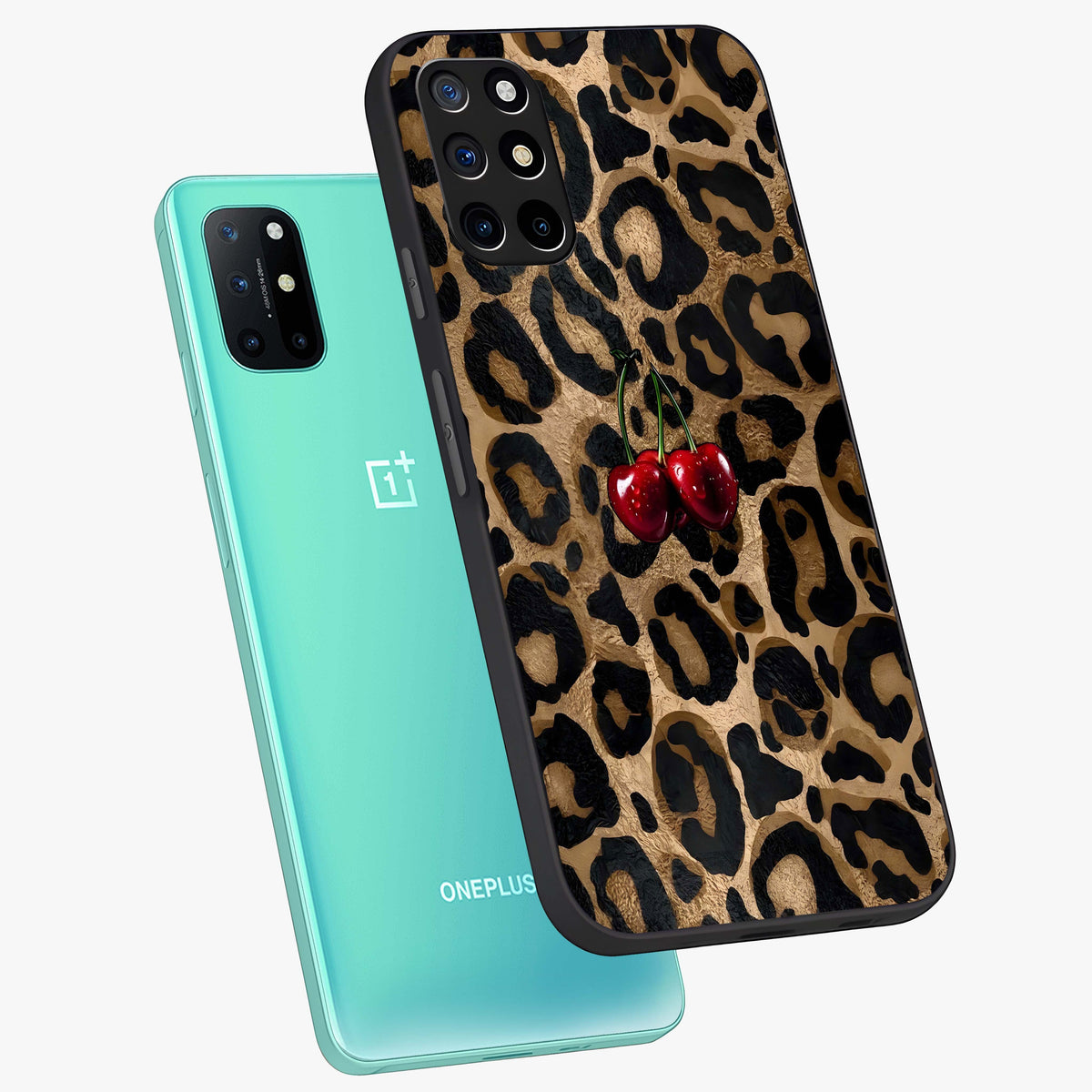 Leopard Wild Cherry Glass Case displayed in angled mockup highlighting bold animal print design with playful cherry aesthetic.
