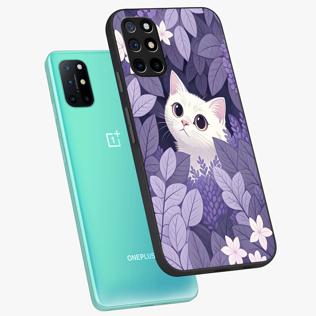 Lilac Hide Peek Cat Glass Case displayed in angled mockup highlighting playful feline illustration with lilac aesthetic design.