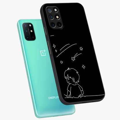 Line Art Boy With Shooting Stars Glass Case displayed in angled mockup highlighting elegant line art design with dreamy star aesthetic.