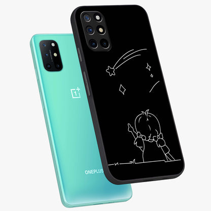 Line Art Girl With Shooting Stars Glass Case displayed in angled mockup highlighting elegant line art design with dreamy star aesthetic.