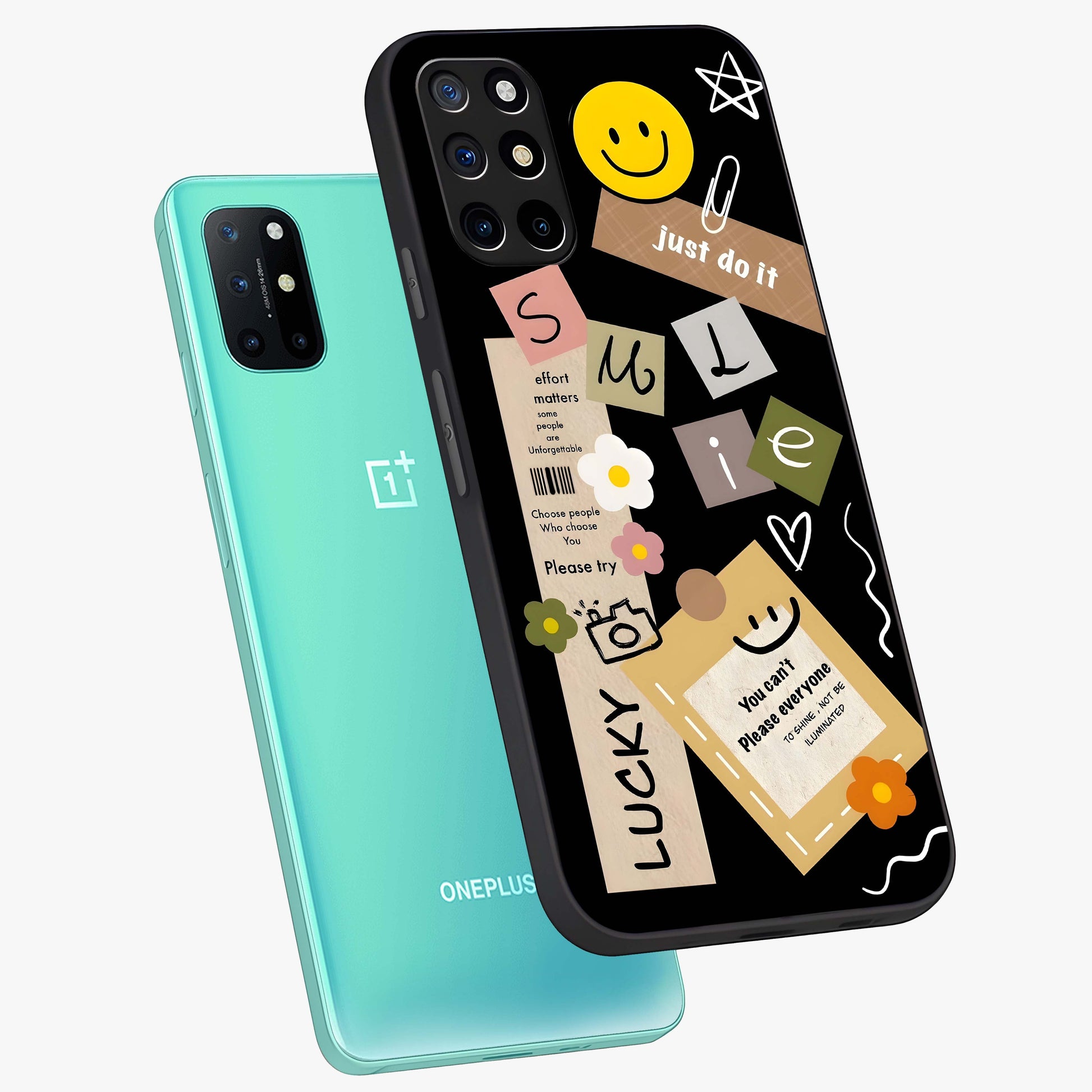 Lucky Aesthetic Collage Glass Case displayed in angled mockup highlighting stylish collage pattern with modern aesthetic vibe.