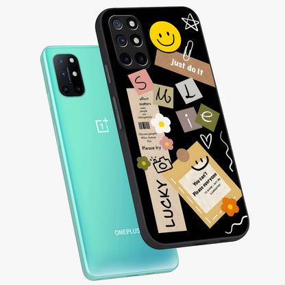 Lucky Aesthetic Collage Glass Case displayed in angled mockup highlighting stylish collage pattern with modern aesthetic vibe.