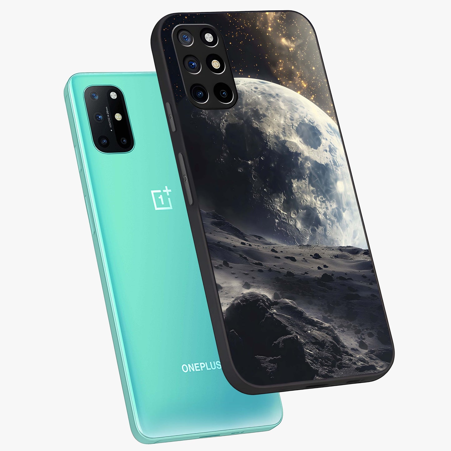 Lunar Horizon Glow Glass Case displayed in angled mockup highlighting celestial moon design with dreamy night aesthetic.