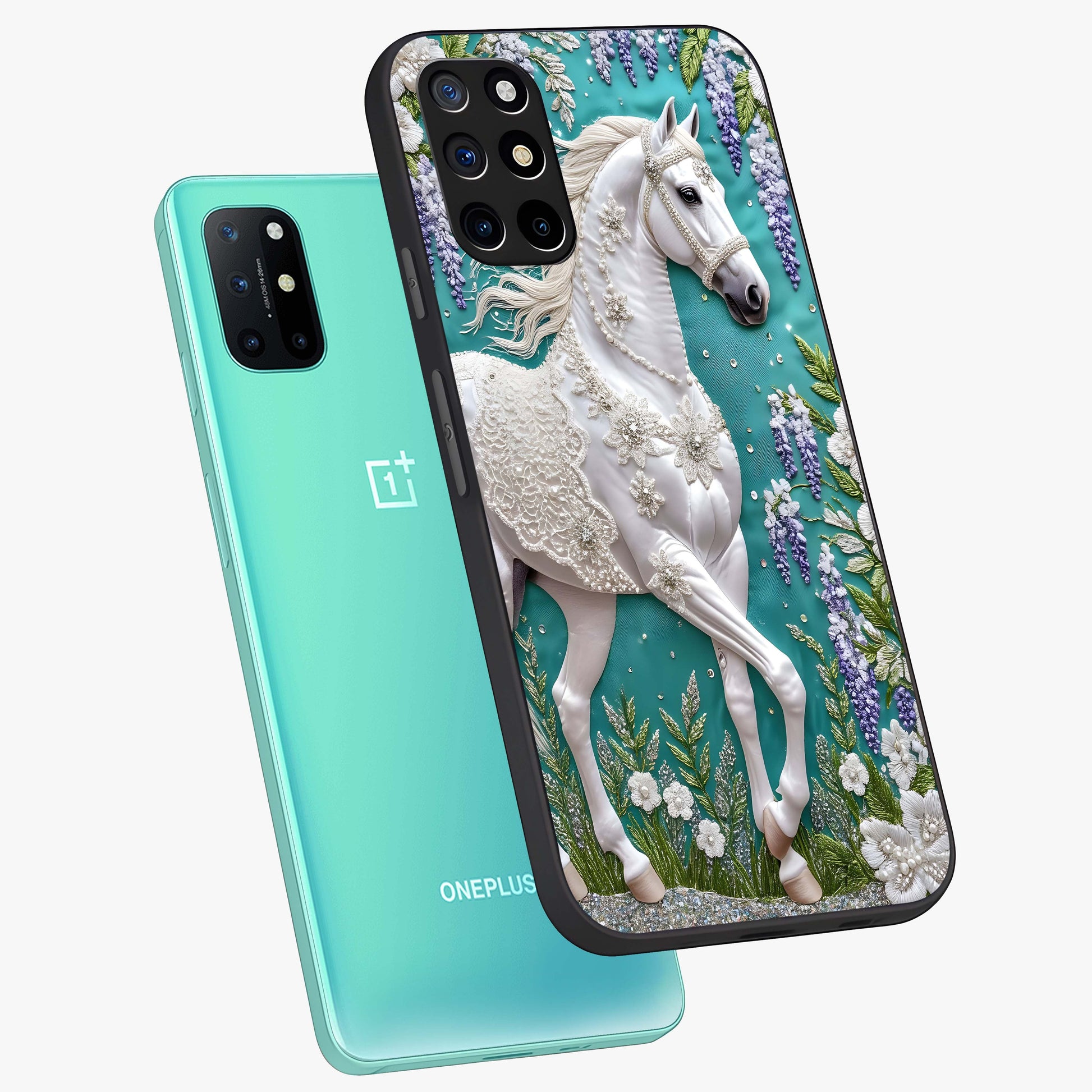 Majestic Floral Stallion Glass Case displayed in angled mockup highlighting majestic stallion illustration with elegant floral aesthetic.