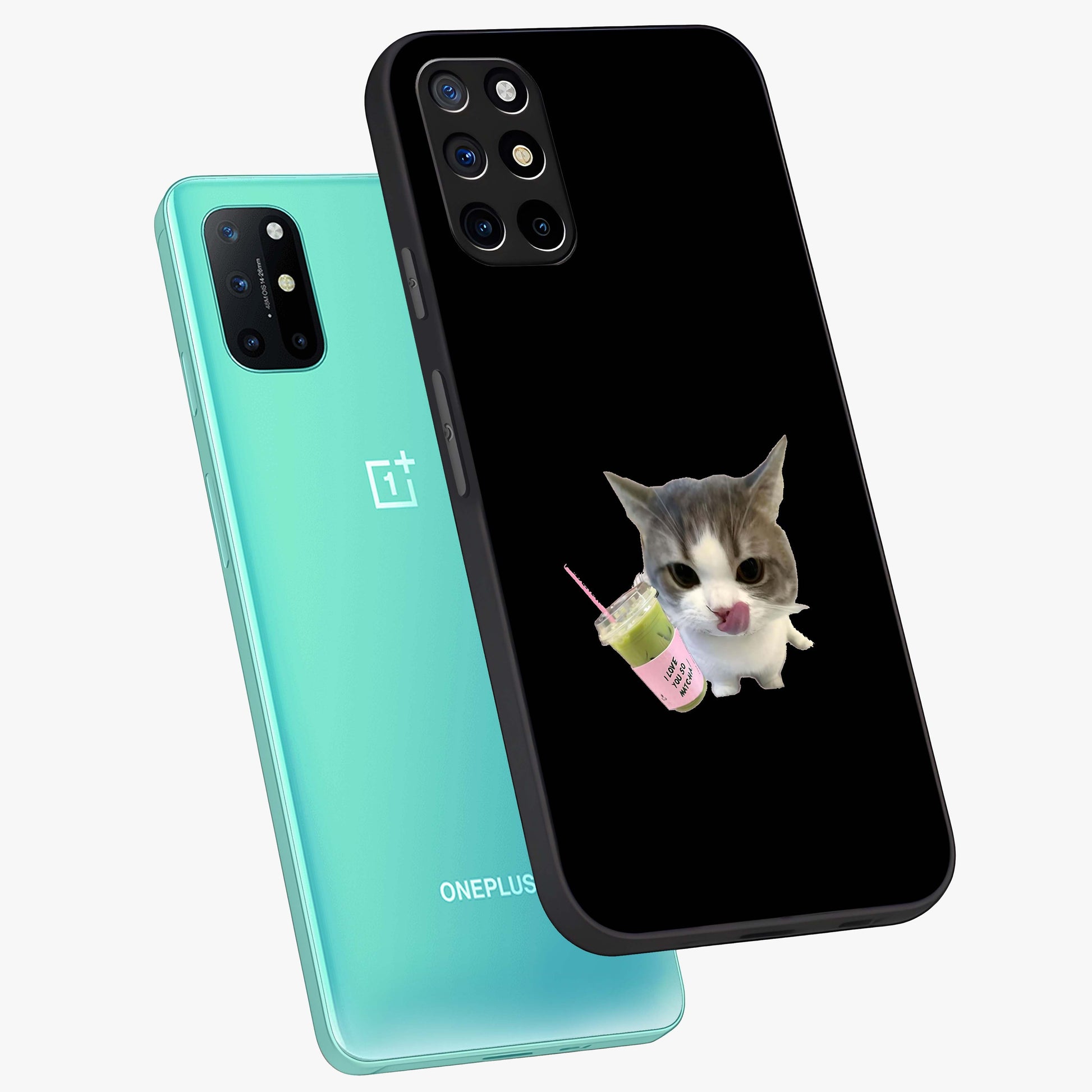 Matcha Cat Style Glass Case displayed in angled mockup highlighting playful feline design with pastel matcha aesthetic.
