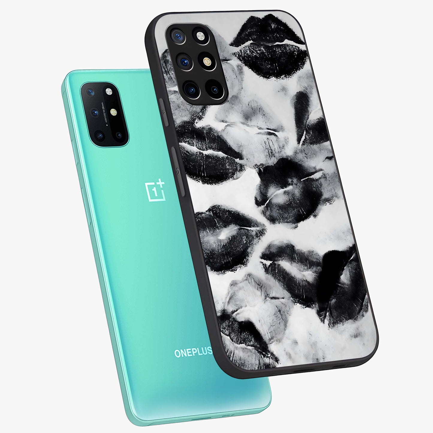 Midnight Kiss Marks Glass Case displayed in angled mockup highlighting playful romantic design with bold midnight aesthetic.