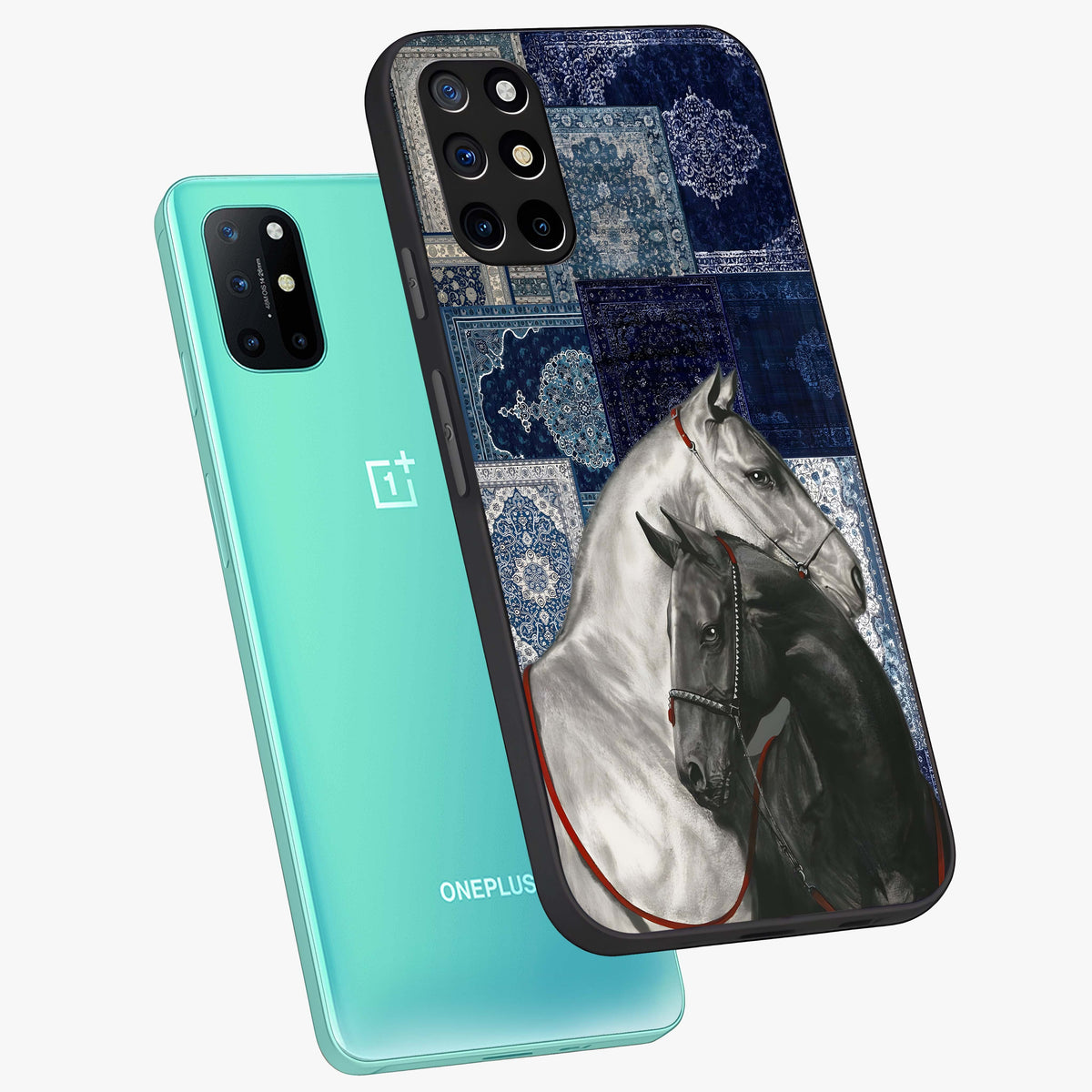 Midnight Stallion Blues Glass Case displayed in angled mockup highlighting powerful stallion illustration with deep midnight tones.