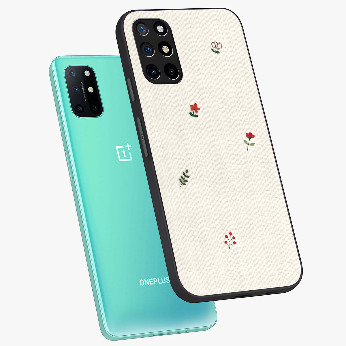 Minimalistic Blue With White Flower Pattern Glass Case displayed in angled mockup highlighting simple floral design with minimal aesthetic.