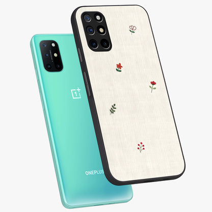 Minimalistic Blue With White Flower Pattern Glass Case displayed in angled mockup highlighting simple floral design with minimal aesthetic.