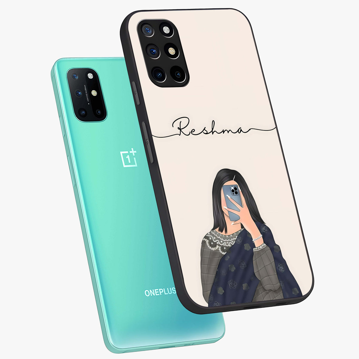 Mirror Mood Muse With Custom Name Glass Case displayed in angled mockup highlighting aesthetic mirror inspired design with custom name feature.