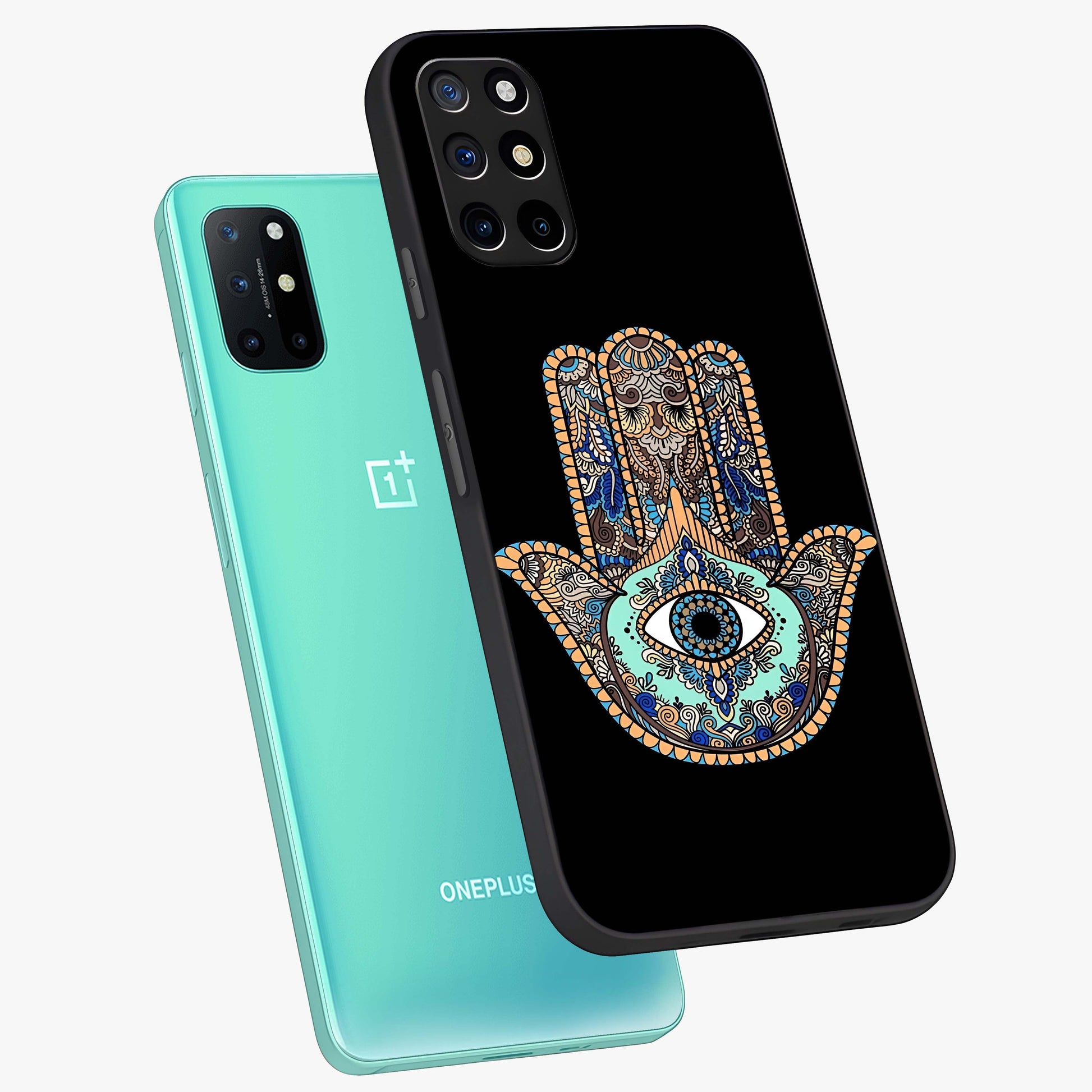 Mystic Hamsa Eye Glass Case displayed in angled mockup highlighting spiritual hamsa symbol with mystical aesthetic style.