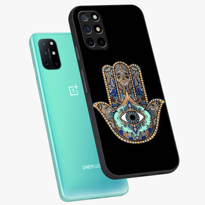 Mystic Hamsa Eye Glass Case displayed in angled mockup highlighting spiritual hamsa symbol with mystical aesthetic style.