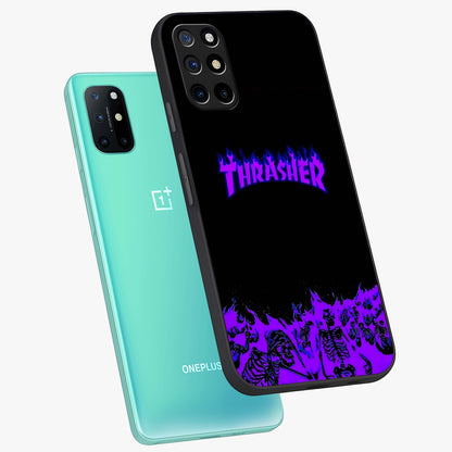 Neon Flame Riot Glass Case displayed in angled mockup highlighting glowing flame design with vibrant neon aesthetic.