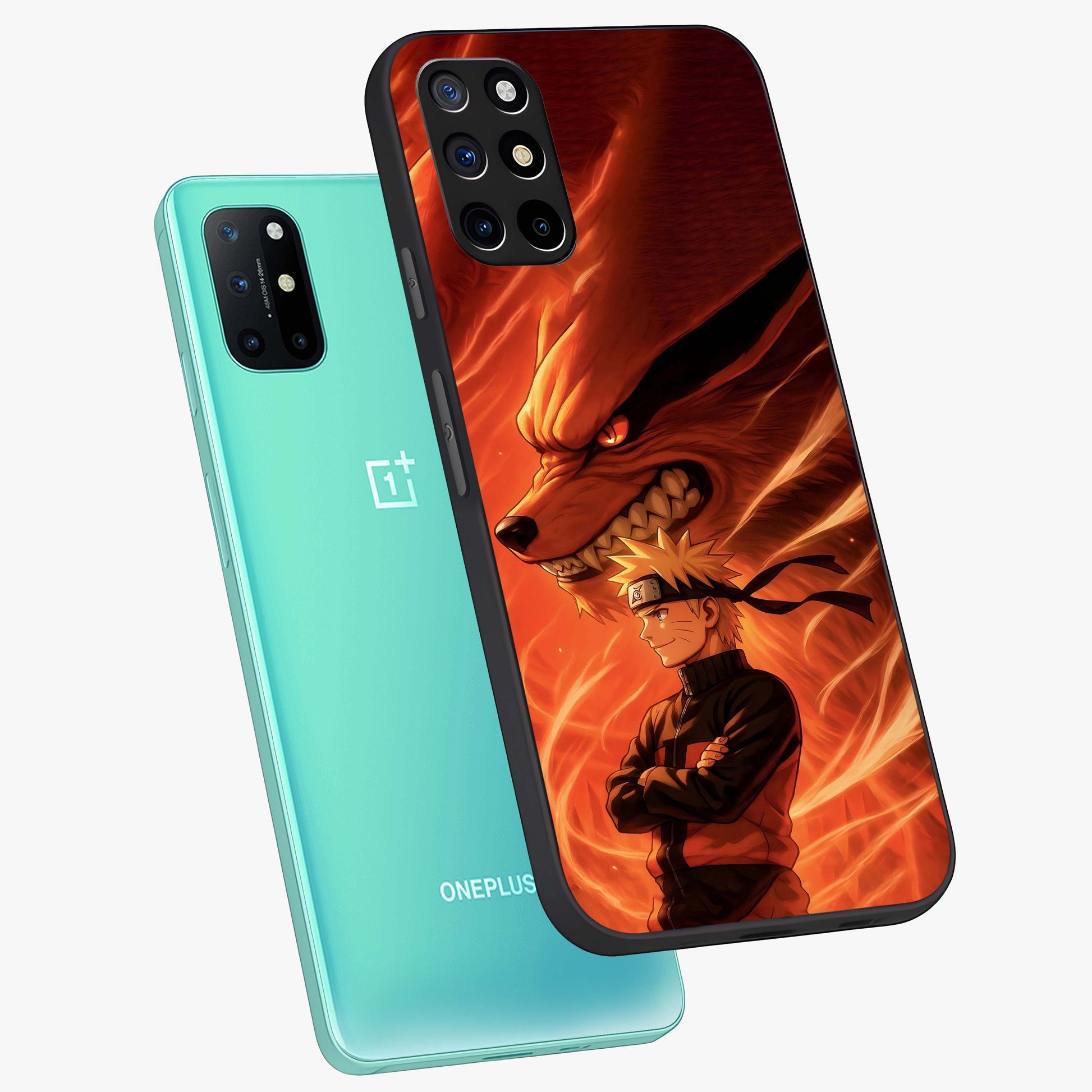 Nine Tails Legacy Glass Case displayed in angled mockup highlighting dynamic anime beast illustration with bold mystical aesthetic.