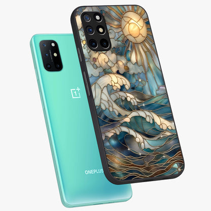 Oceanic Stained Printed Glass Case displayed in angled mockup highlighting colorful aquatic design with artistic aesthetic style.