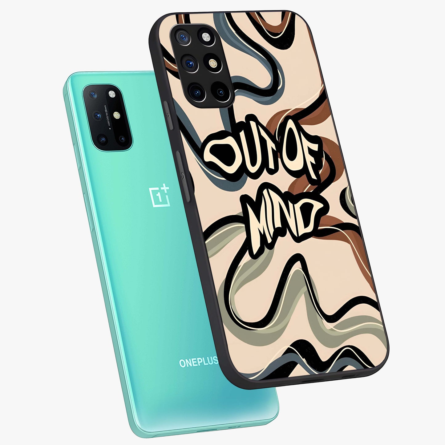 Out Of Mind Glass Case displayed in angled mockup highlighting bold statement design with modern artistic aesthetic.
