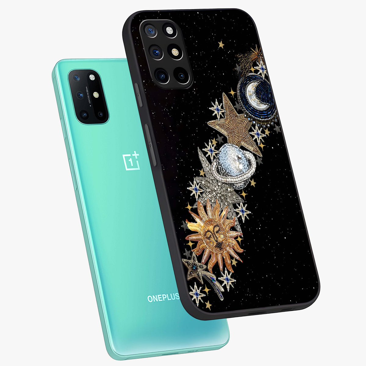 Pearls Universe Object Glass Case displayed in angled mockup highlighting celestial pearl design with dreamy aesthetic.