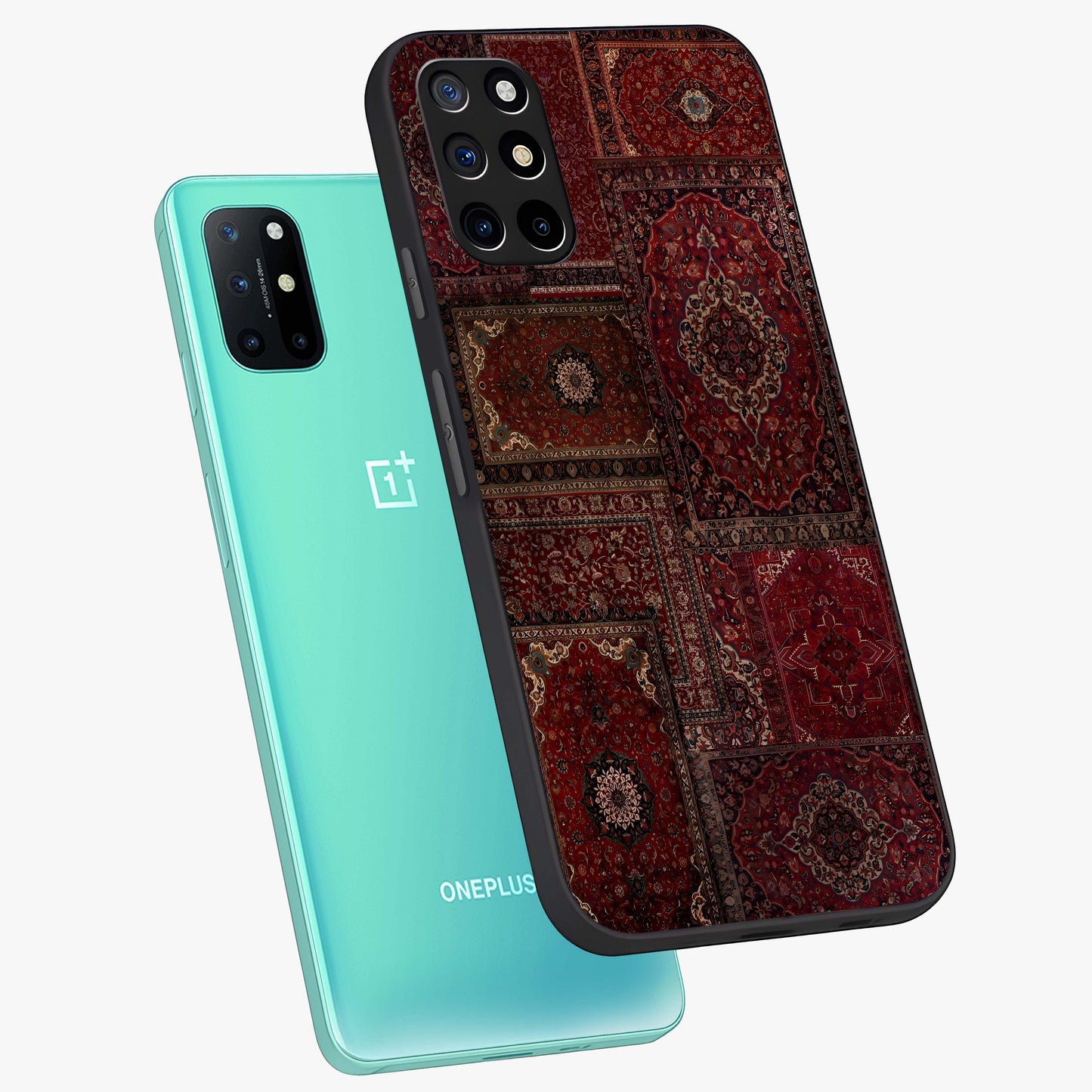 Persian Velvet Tale Glass Case displayed in angled mockup highlighting ornate textile inspired design with royal aesthetic.