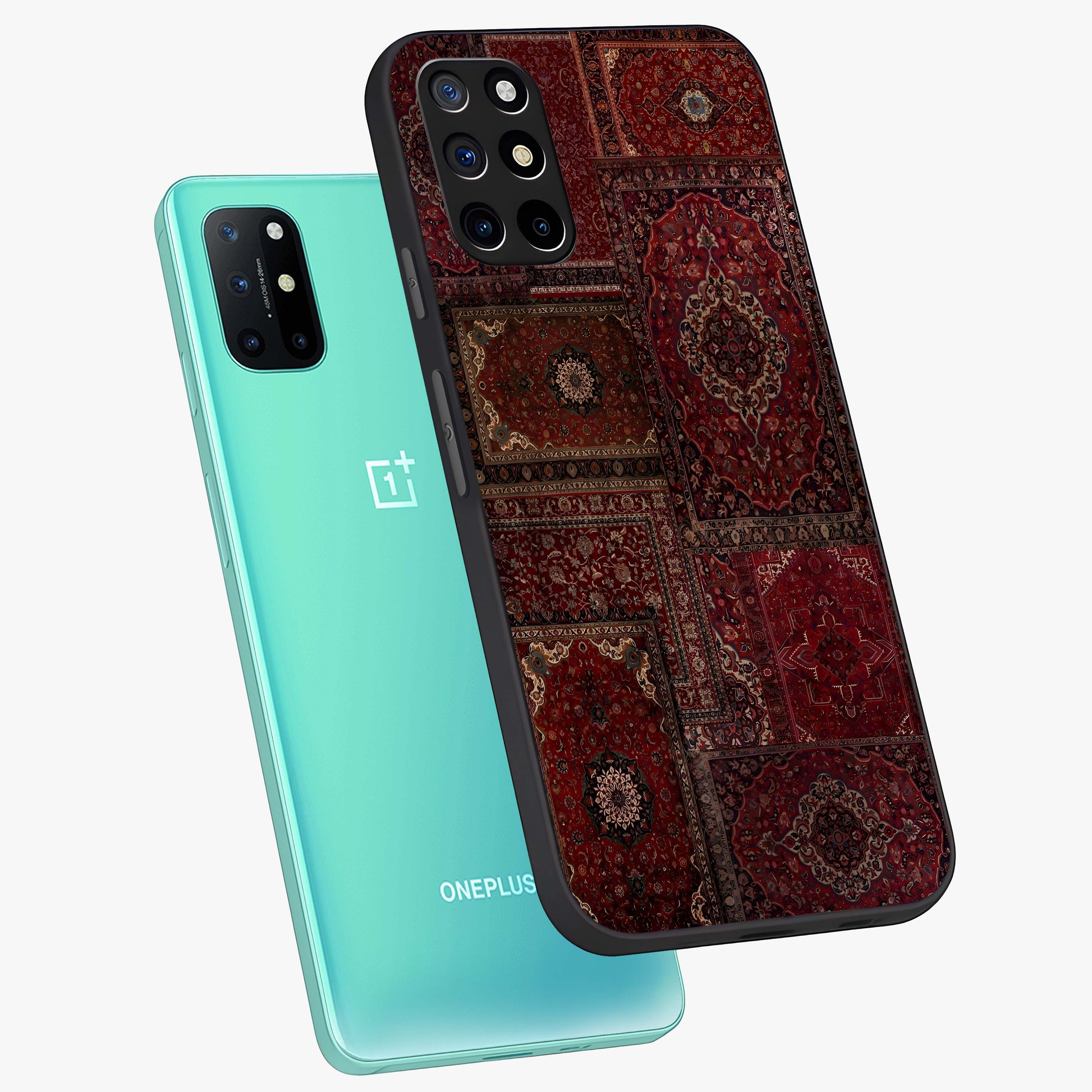 Persian Velvet Tale Glass Case displayed in angled mockup highlighting ornate textile inspired design with royal aesthetic.