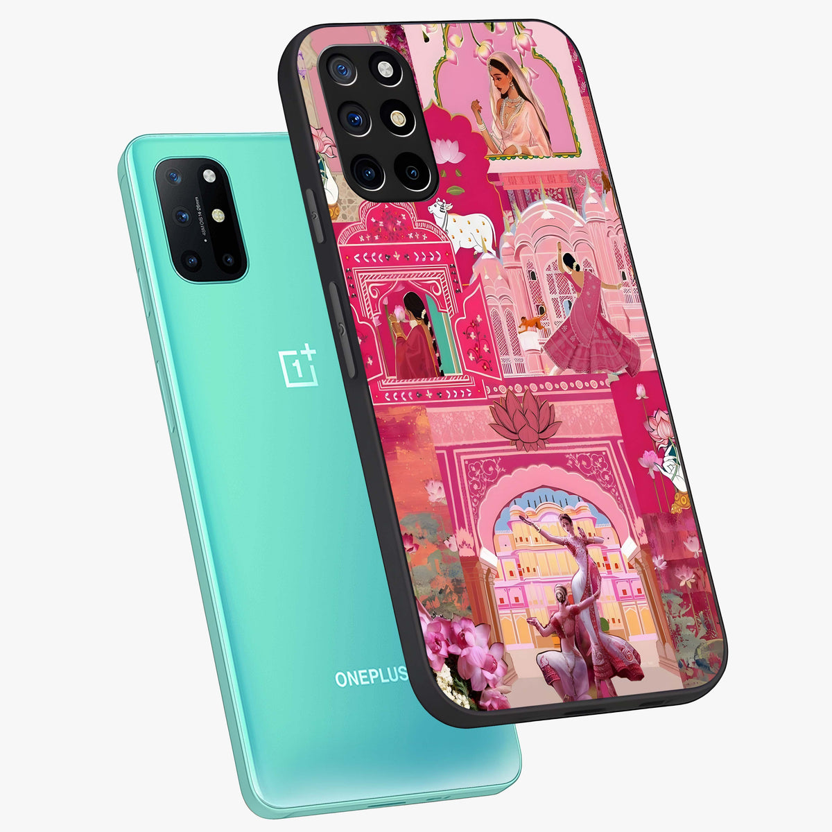 Pink Palace Muse Glass Case displayed in angled mockup highlighting dreamy palace illustration with soft pink aesthetic.